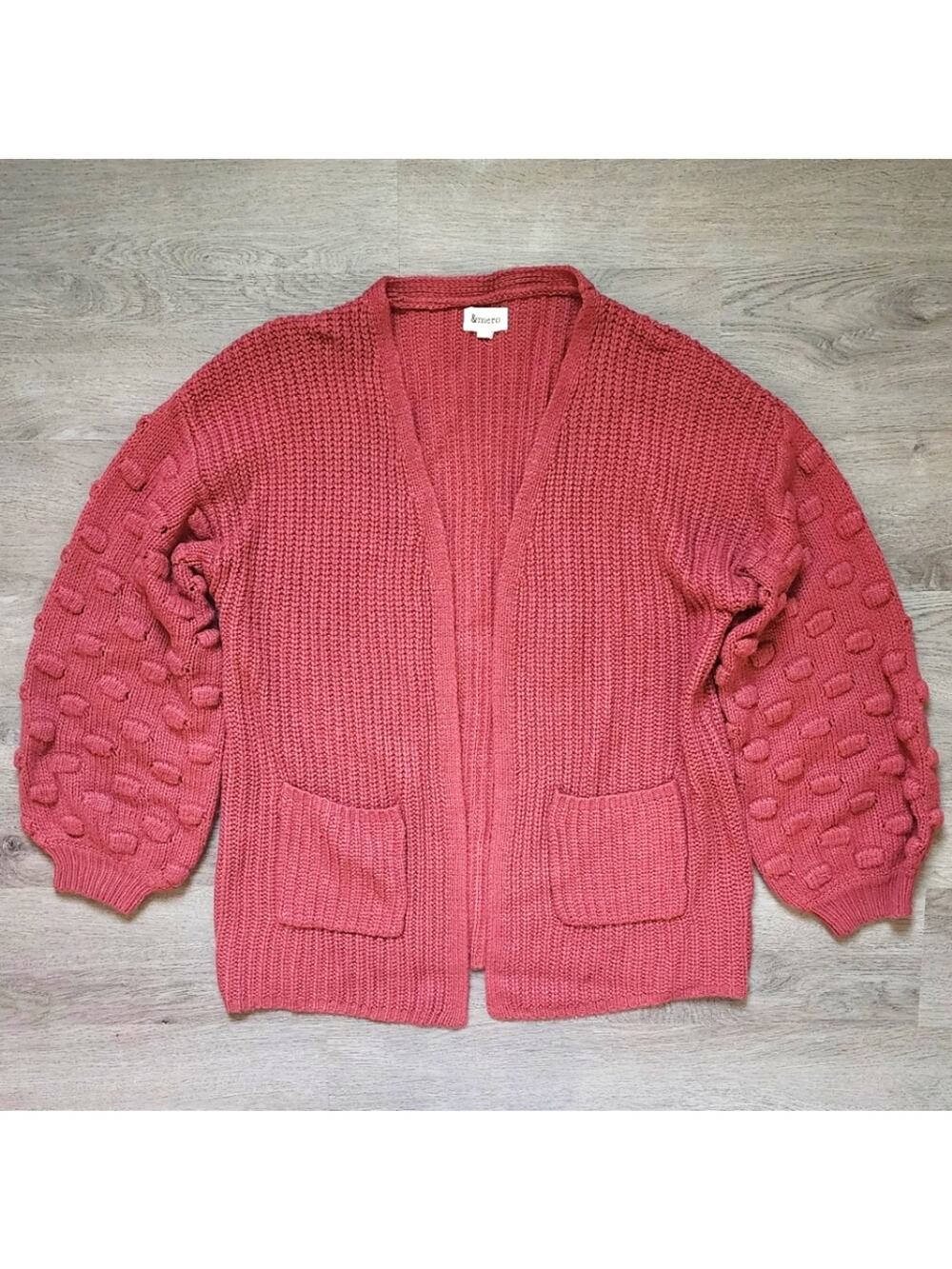 &Merci Women's Boutique Balloon Sleeve Bauble Maroon Open Sweater Cardigan Small